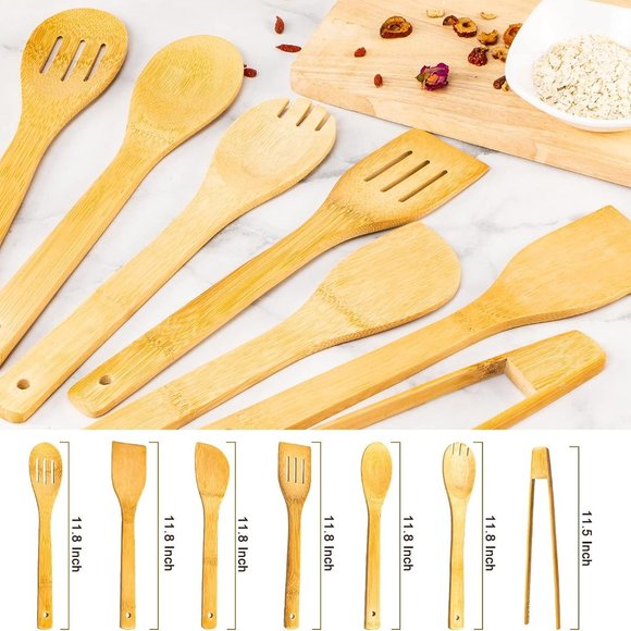 Kitchen Nonstick Wooden Spoons for Cooking 7-Piece, Bamboo Cooking Utensils Set - Picture 3 of 4